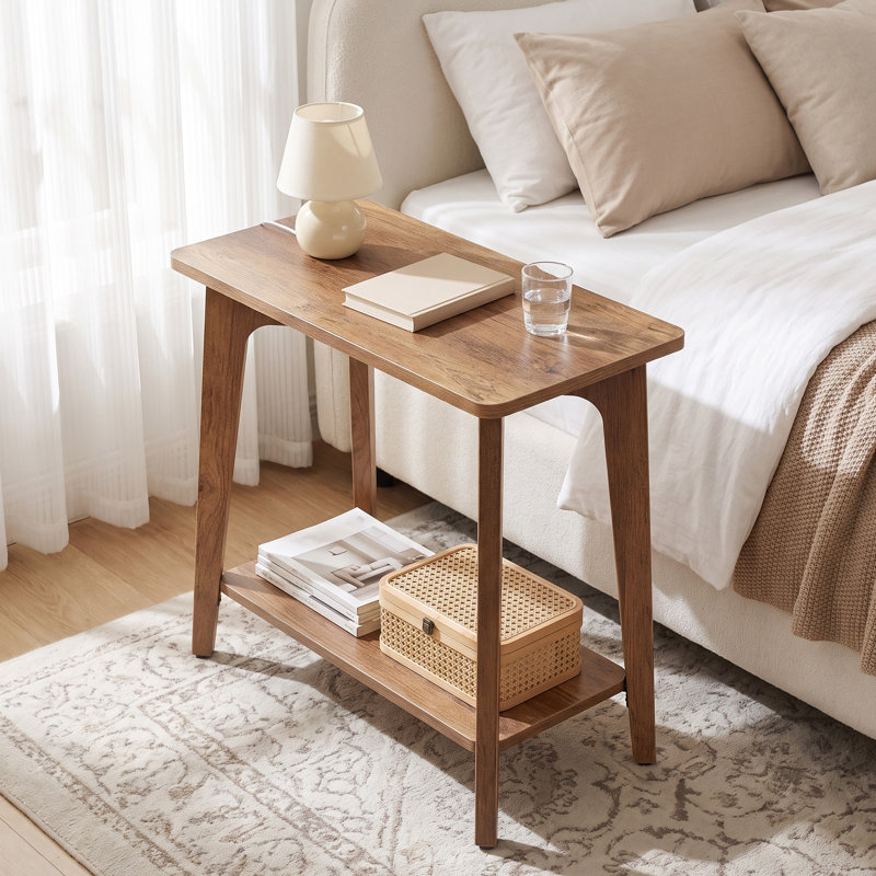 2-Tier Side Table, Small Rectangular End Table, Brown