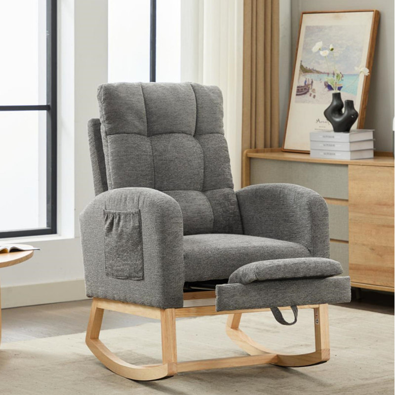 Chaise berçante avec pieds en bois massif, Gray
