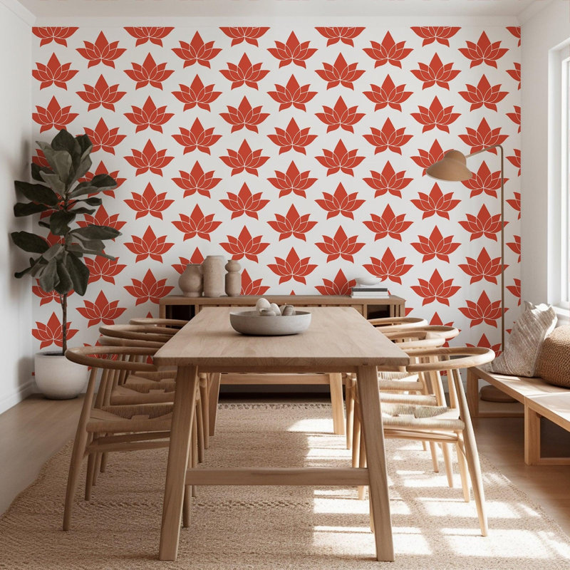 Lotus Lines 10' L x 24" W Wallpaper Roll, Coral, Faux Grasscloth, Non-pasted