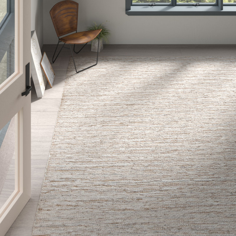 Borman Vintage Leather Hand Woven Leather/Cotton Solid Color Rug in Beige, Rectangle 6' x 9'