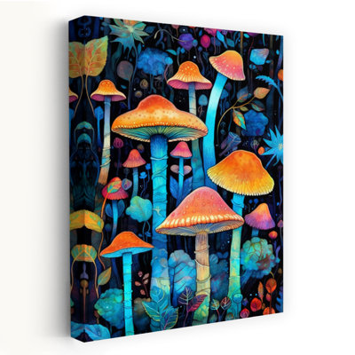 Enchanted Mushroom Colorful Abstract Autumn Flower Wall Art Print 1 Piece Wrapped Canvas Wall Art