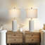 Lampe de table en céramique avec abat-jour en lin - Lampe de table de chevet de style campagnard pour la chambre à coucher et le salon, comprend 2 ampoules E26