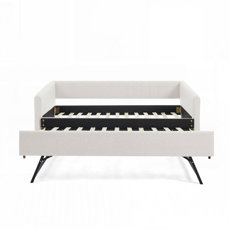 Élégant lit de jour à rayures verticales avec couchette confortable et fonctionnel pour tout espace de vie, Beige