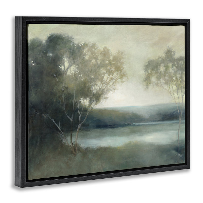 Cadre flottant Peaceful Early Lake, design par Julia Purinton, H 17 po x l 21 po, Cadre flottant noir de jais