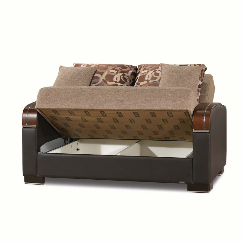 Causeuse convertible rembourrée avec rangement, Marron foncé, Marron clair