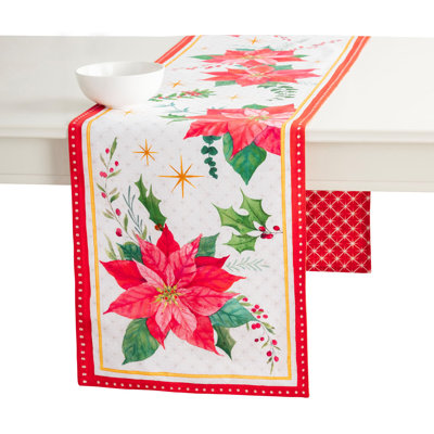 Maison d' Hermine Table runner 100% Cotton Double Layer Table Runners 108 inches long for Thanksgiving Christmas Decorations Home Kitchen Dining Party Wedding (Poinsettia Christmas, 14.5" x 108")