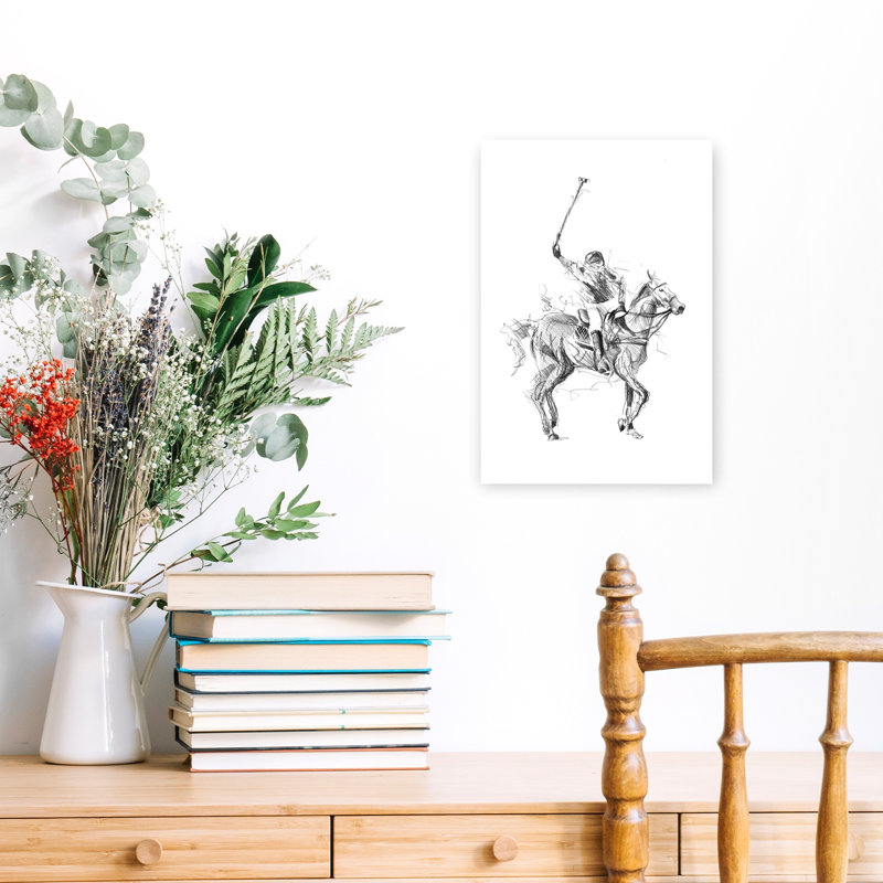 Croquis de cheval de course en action - Illustration murale contemporaine, H 18 po x l 12 po