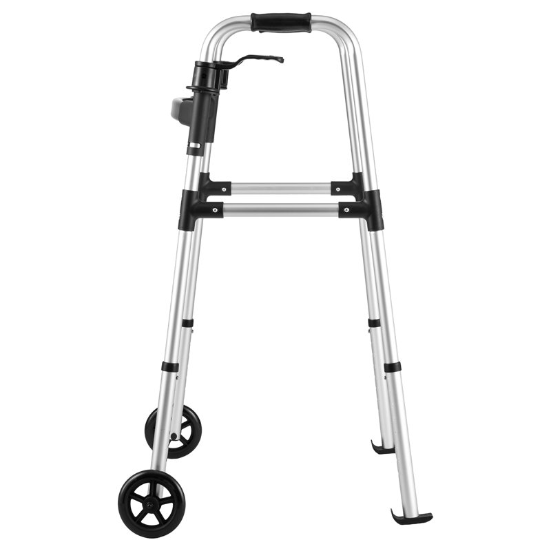 Marche pliante, marche pliable à 2 boutons avec roues de 5 po et hauteur réglable à 8 niveaux, aide à la mobilité légère en aluminium avec chargement de 350 lb, trottoirs roulants à roues avant pour personnes âgées