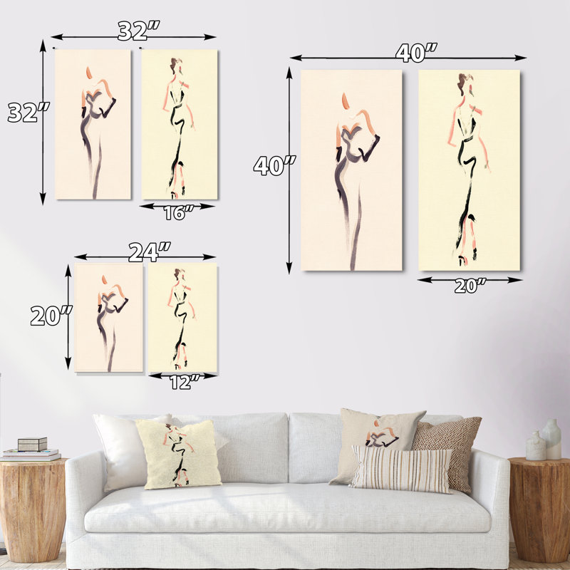 «Fashion Woman Line Art X», ensemble de 2 peintures sur toiles, H 32 po x l 32 po x P 1 po, Toile tendue