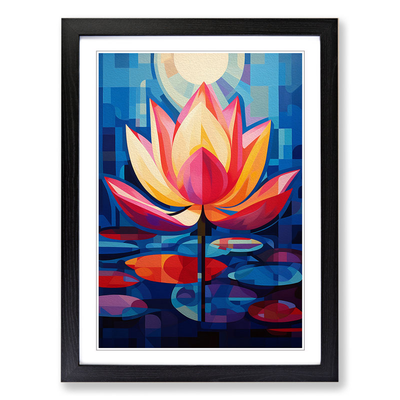 Lotus Flower Constructivism - Single Picture Frame Print on Wood, Black Framed, 64cm H x 46cm W x 2cm D