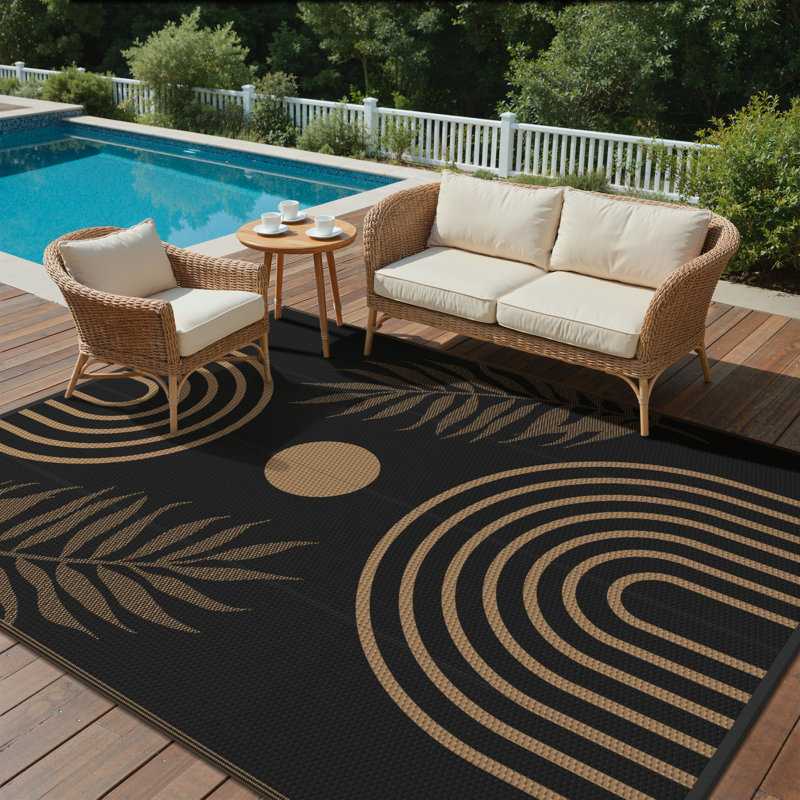 Shimeek Reversible Indoor/Outdoor Area Rug, Waterproof Plastic Outdoor Mat, Black&Brown,Rectangle 9' x 12', Black/Brown  