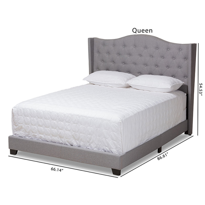 Upholstered Platform Bed, Queen, Gray