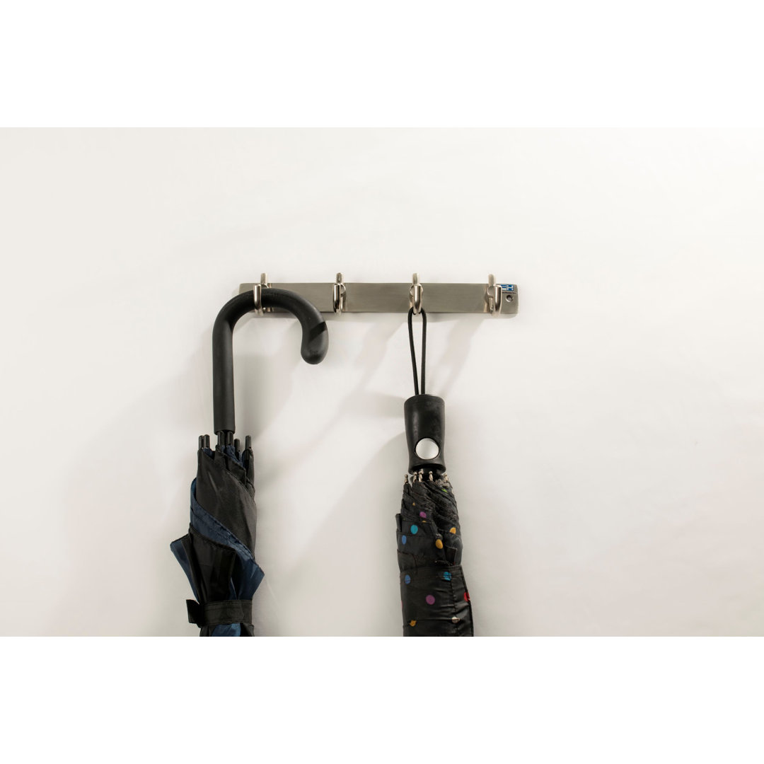 Steel Wall 4 - FantasHome 12" Stainless Metal Wall Mounted Hook Rack with 4 Hooks - Silver FantasHome