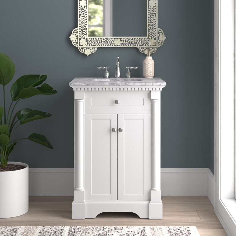 24'' Single Bathroom Vanity with Marble Top, White