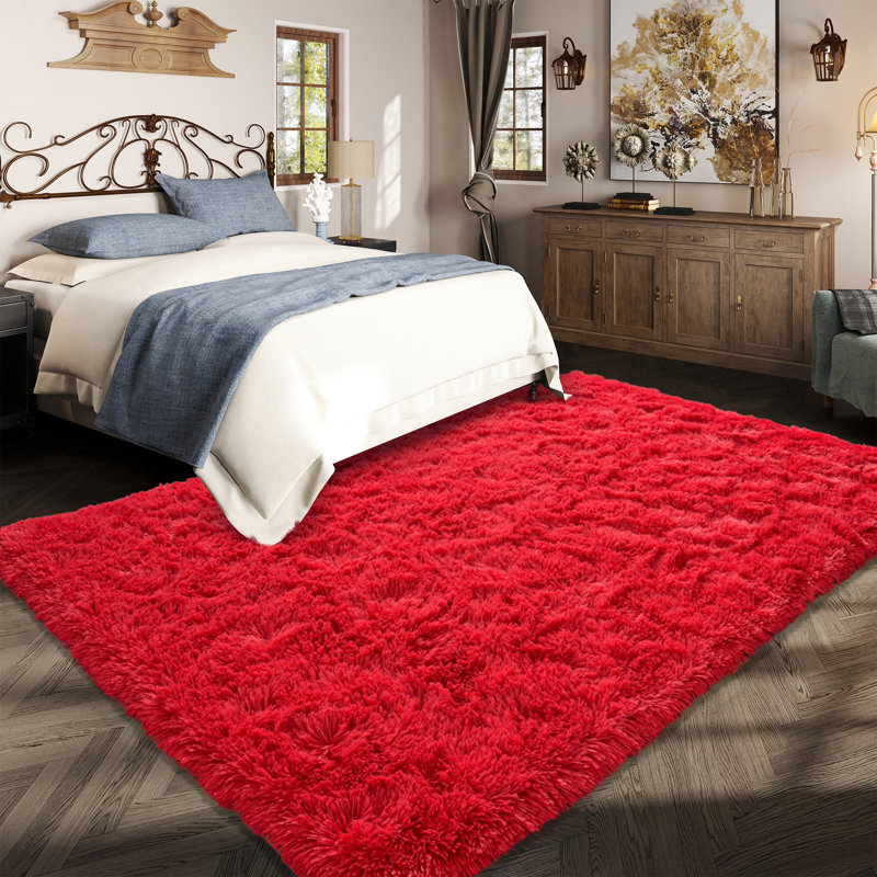 4x6 ft Red Shag Area Rugs for Living Room, Non-Slip Indoor Modern Plush Shag Carpets, Rectangle 4' x 6'