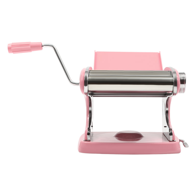 Pink Stainless Steel Manual Pasta Maker with Adjustable Thickness