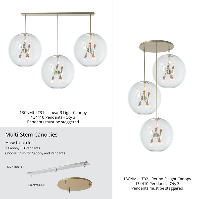 3-Light Round Canopy, Modern Brass