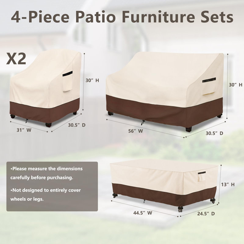 Outdoor Furniture Set Cover, 4 Pcs 600D Heavy Duty 100% Waterproof Patio Furniture Covers, Fit Patio Loveseat, 2 Chair and Coffee Table, (Beige & Brown)