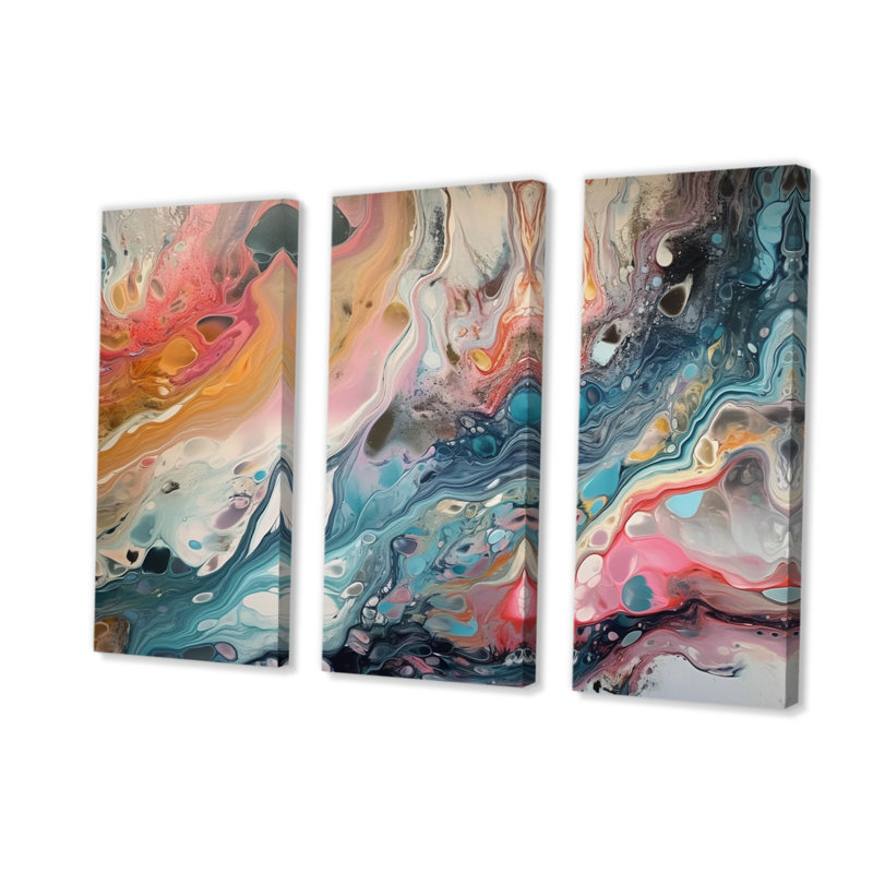 Teal Pink Marbled Whimsy II - Abstract Wall Decor Set, 28" H x 36" W x 1" D