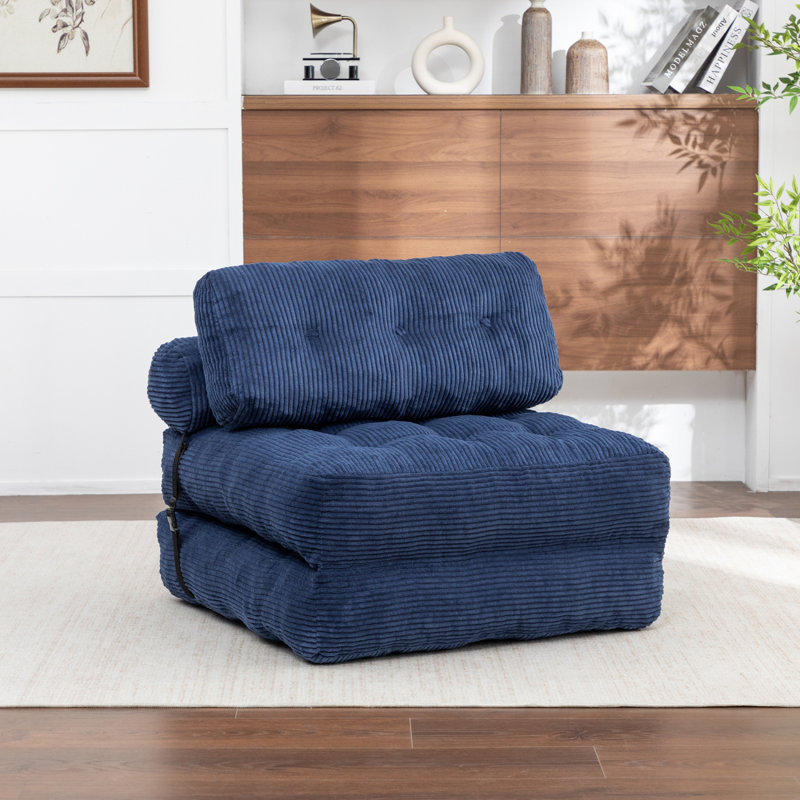 Folding Sofa Bed, Convertible Sleeper Chair With Pillow Foldable Mattress With Back Support, Portable Fold Out Chair Bed Comfy Floor Sofa Lounge For Living Room Bedroom, Dark Blue, Single