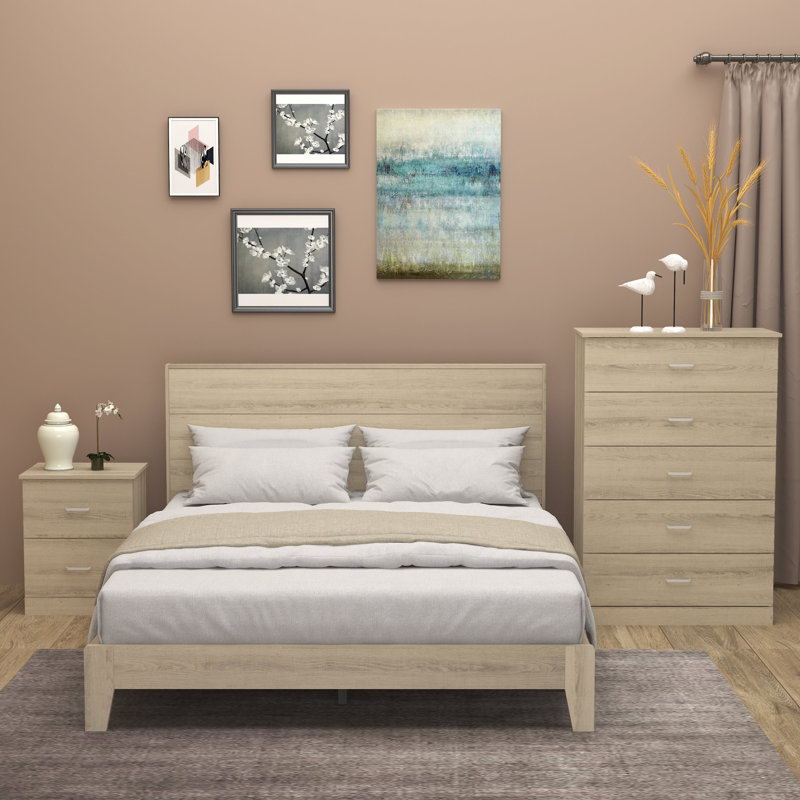 Allyannah 3 Pieces Bedroom Set, Queen, Oslo Oak