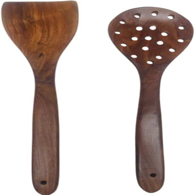 Wooden Spoon and Spatula Set for Cooking and Serving