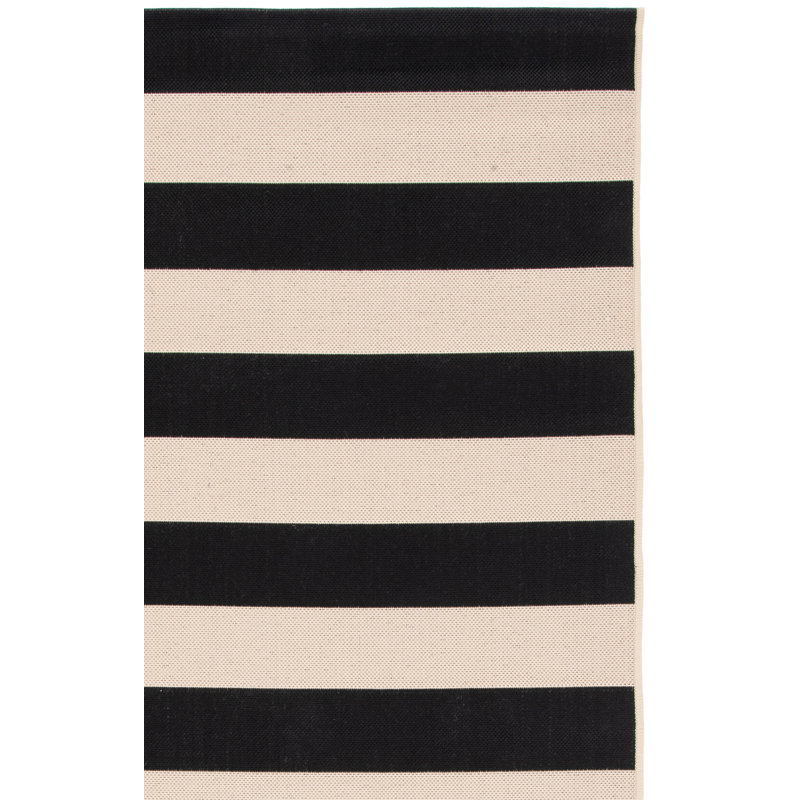 Tapis rayé beige / noir intérieur / extérieur Mestas, Rectangle 8 pi x 10 pi