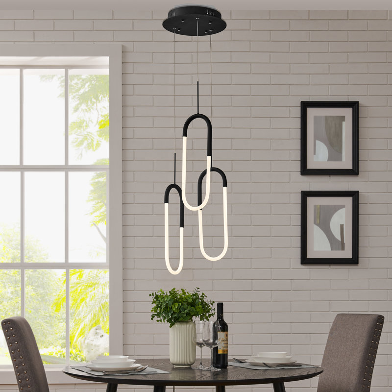 Dimmable LED Modern Linear Chandelier, Matte Black