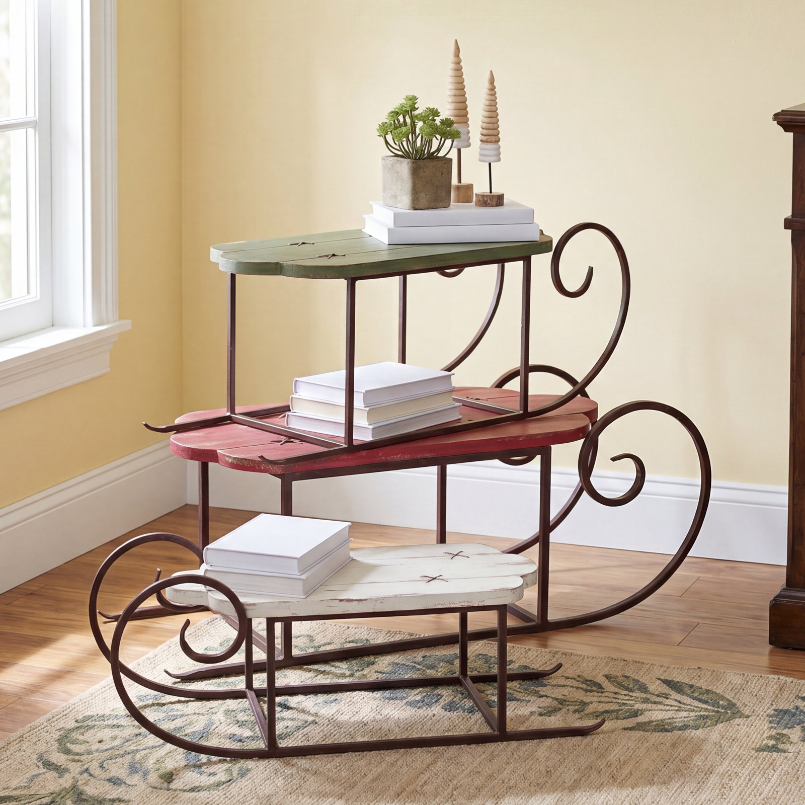 3-Piece Wood and Metal Sleigh Set