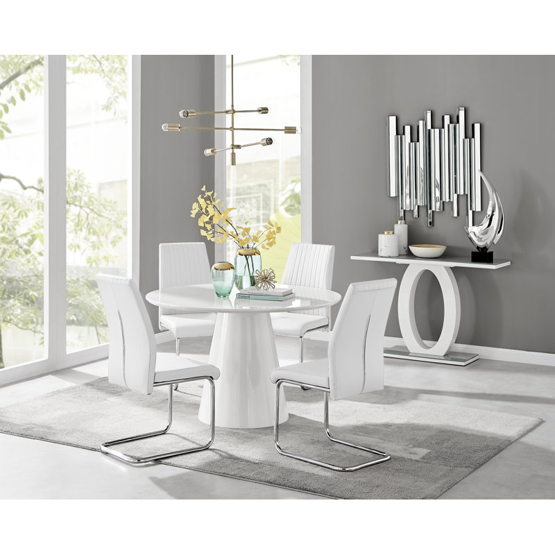 Eubanks 4 - Person Dining Set, White, White