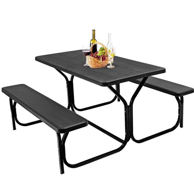 Table de pique-nique rectangulaire pour 6 personnes de 54 po Kutlay, Noir, noir, noir, noir