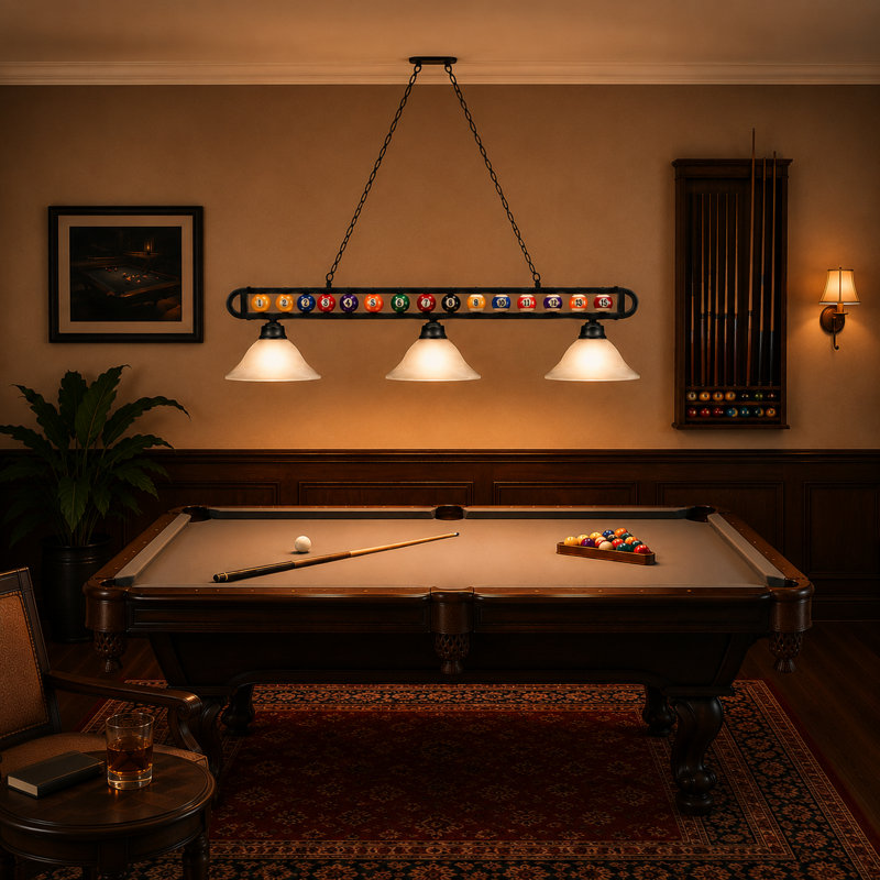 Brough 3 - Pool Table Billiard Ball Linear Pendant By RAM Game Room, Matte Black/White