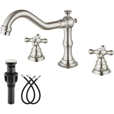 Ensemble de 3 robinets de salle de bain rétro à bec arrondi avec poignées de fleurs, nickel brossé Mosson, ensemble 3 pièces