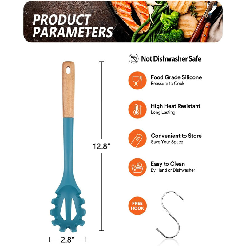 12.8-Inch Blue Silicone Pasta Fork Server