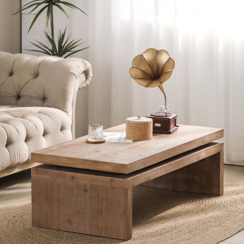 Modern Rustic Wood Coffee Table – Rectangular Living Room Centre Table With Floating Top Design