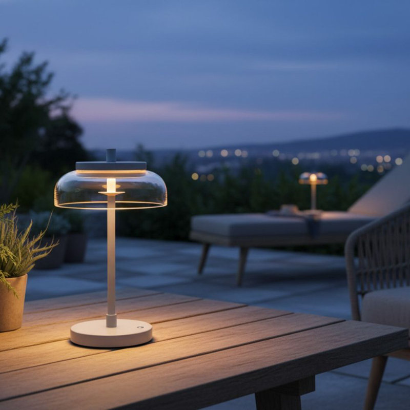 Vinaura Modern Led Table Lamp With Glass Shade, Dimmable Cordless Accent Light For Bedroom, Gray