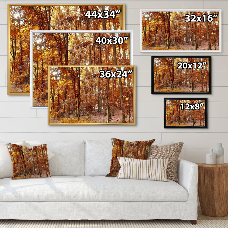Forêt d'automne dorée - œuvre d'art traditionnelle sur toile, H 8 po x l 12 po x P 1,5 po, Cadre flottant doré
