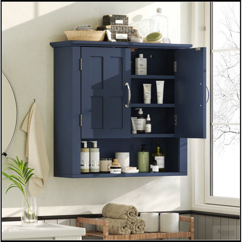 Armoire de rangement murale de salle de bain, armoire murale multifonctionnelle avec tablettes réglables, armoire à pharmacie pour la salle de lavage et la cuisine et le salon, bleu
