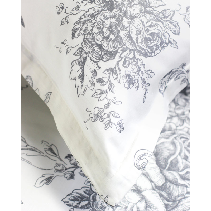 Benedictine Sateen Toile Duvet Cover, Twin/Twin XL Duvet Cover + 1 Standard Sham, Gray