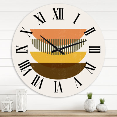 Abstrait géométrique demi-lune dans des tons de terre - horloge murale moderne