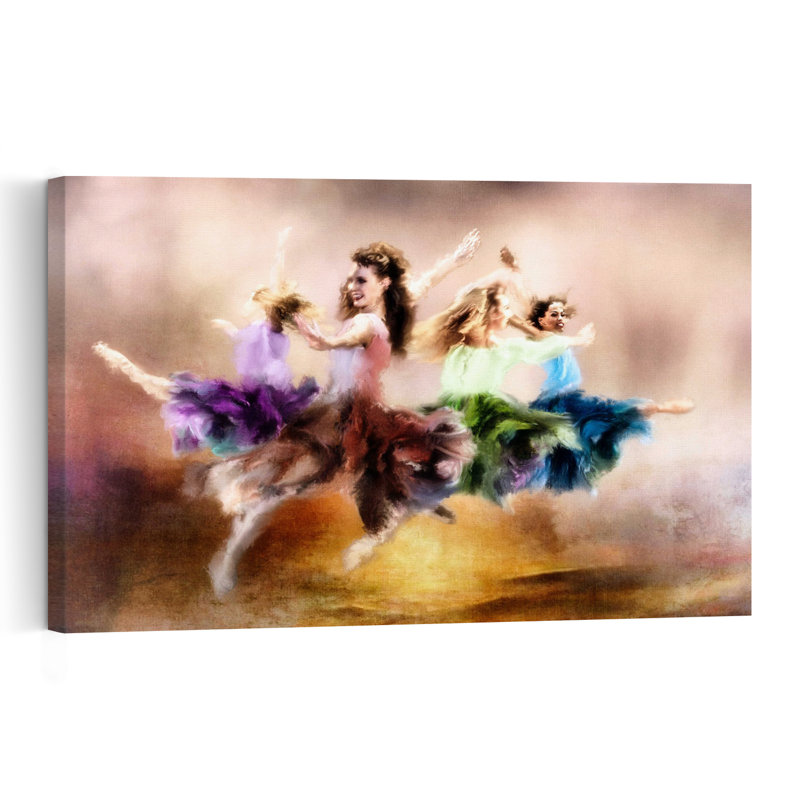 Affiche murale colorée, onirique et énergique représentant des femmes dansant joyeusement, 32" H x 48" W