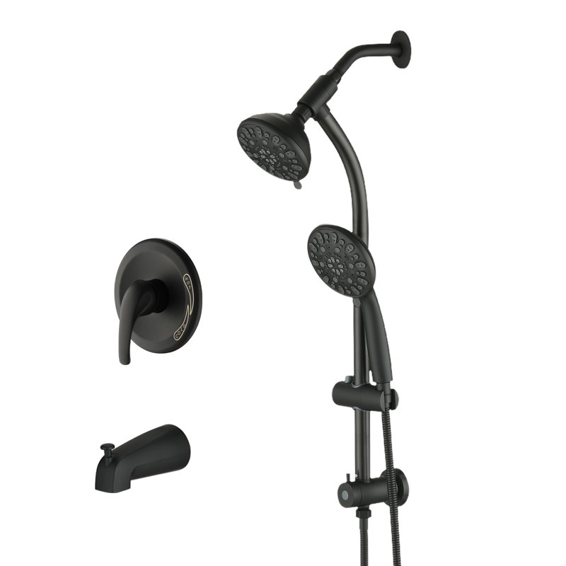 Topcraft 5-Inch Wall-Mounted Rain Shower Head With Multi-Function Handheld Shower And Bathtub Filler, Matte Black