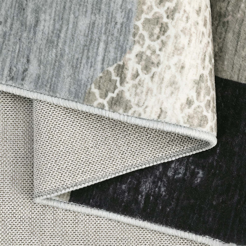 Tapis antidérapant et lavable Patchwork, Cendré, 8 x 10 pi