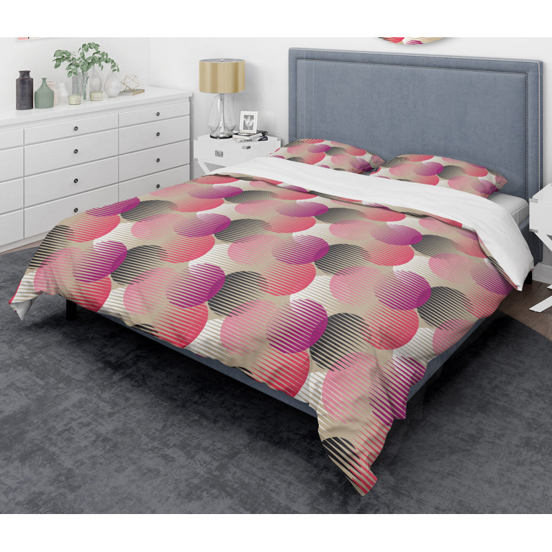 Modern & Contemporary Polyester Twill Geometric Shapes Duvet Cover, Full/Queen Duvet Cover + 2 Shams, Retro Circular VIII