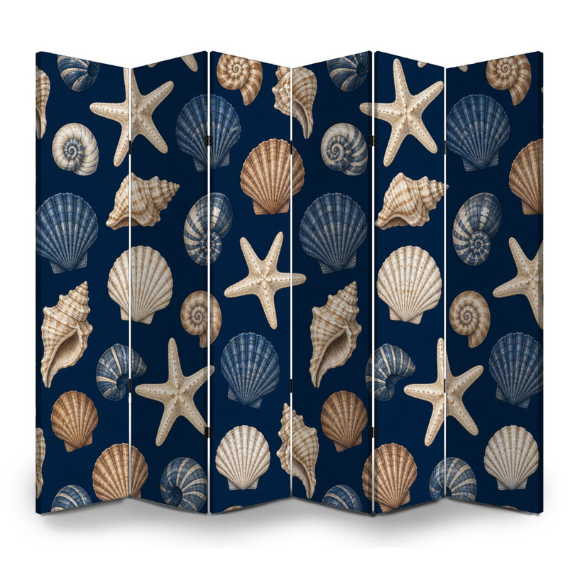 Cloison pliante 6 panneaux séparateur de toile Royal Seashell, 6, H 71 po x l 96 po x P 1 po