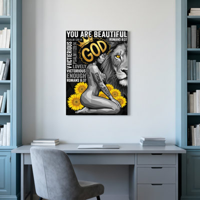 «You Are Beautiful God Crowned With Lion And Sunflowers», reproduction d'art sur toile tendue sur toile, ensemble de 1