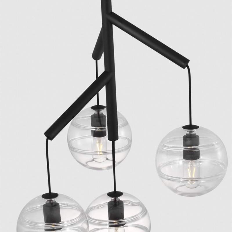 Sean Lavin Sedona 4-light LED single chandelier in nightshade black finish with clear glass shades, Clear