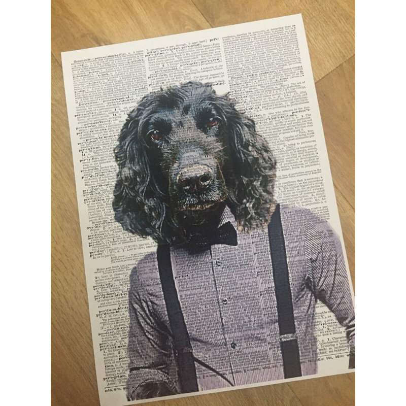 A3 Black Cocker Spaniel Dictionary Print Wall Art – Cocker Spaniel Dog Gift - Humanised Dog Print – Dog In Clothes Wall Art – Quirky Wall Art – Dog Lover Print - No Frame Print