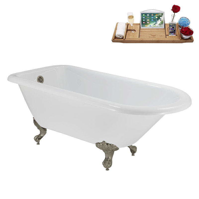62" Streamline Clawfoot Tub,Tray,Drain, Clawfeet, Brushed Nickel, Brushed Nickel
