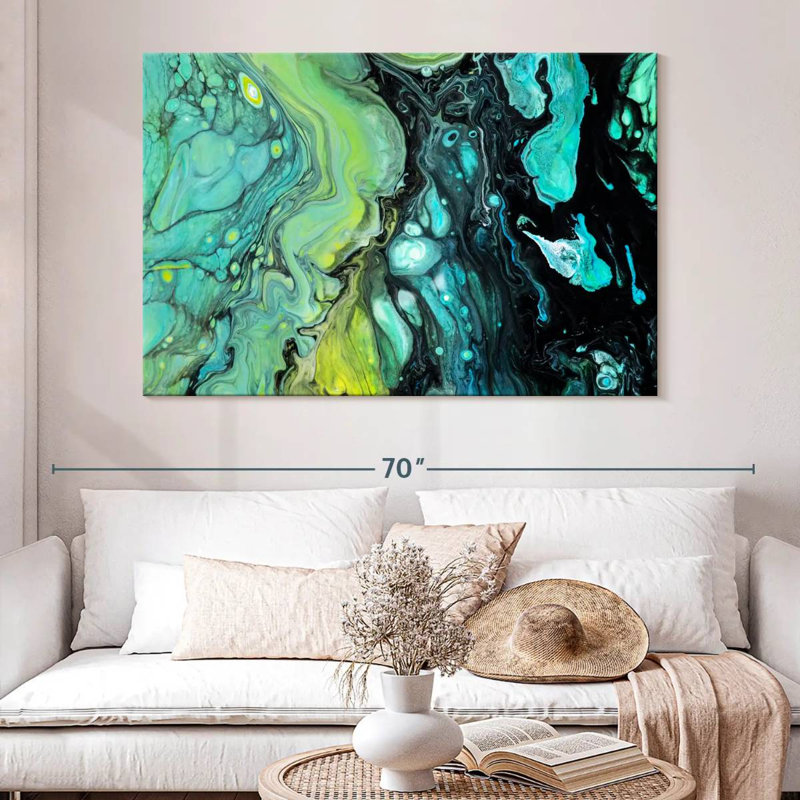 Avery abstrait noir et vert, H 34 po x l 51 po